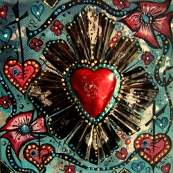 Mexican Tin Sacred Heart - blue