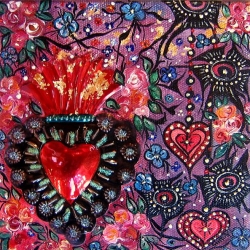 Mexican Tin Sacred Heart - purple